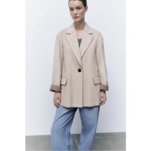Zara Soft Turn-Down Collar Jacket Mink Marl Size Medium